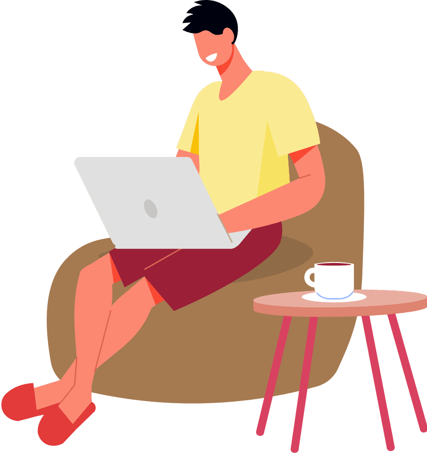 A student on a beanbag with a laptop, from favourites