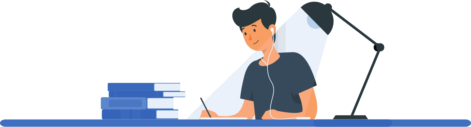 A student at a desk, from the profile